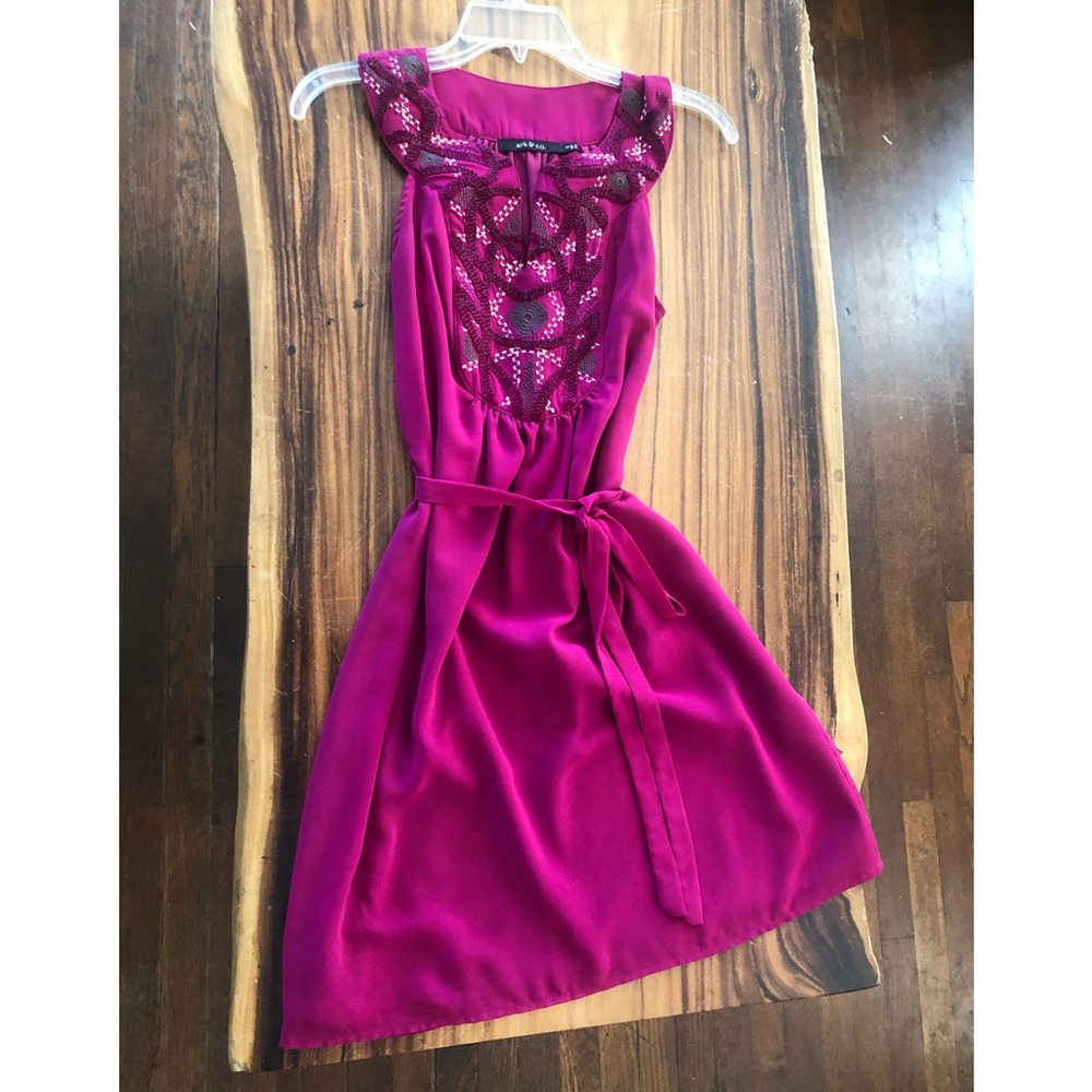 ARK & CO Magenta pink embroidered dress
